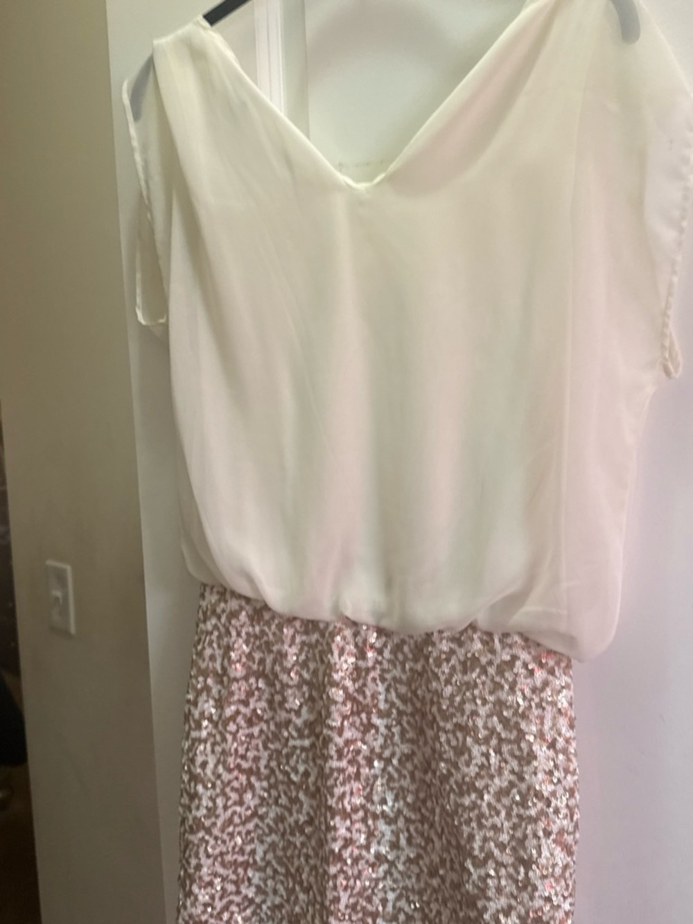 Express Cream Blouse with Rose Gold Sequin Skirt Dress